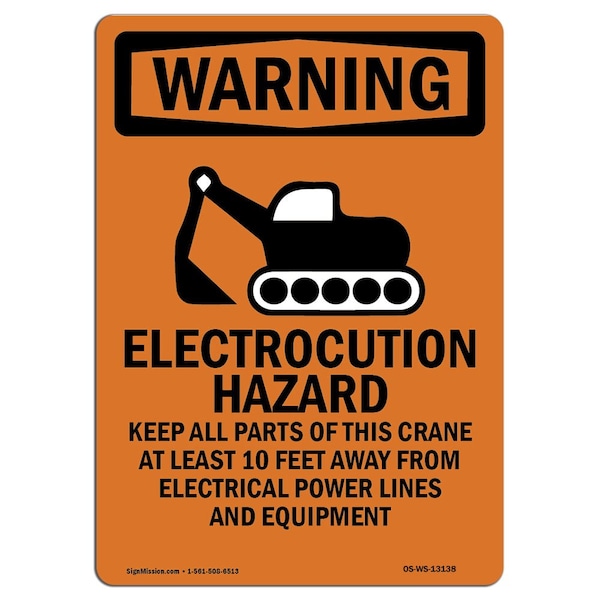 Safety Sign, OSHA WARNING, 24" Height, Electrocution Hazard, Portrait, WS-D-1824-V-13138